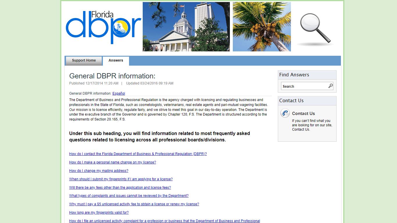 General DBPR information: